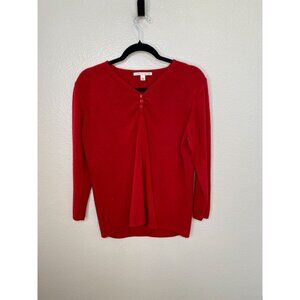 Carolyn Taylor Womens Red V-Neck Sweater Large Long Sleeve‎ Acrylic Pullover